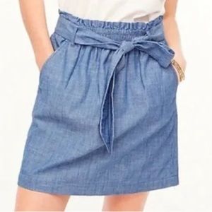 J. Crew Factory Chambray Paper-Bag Mini Skirt, NWT, L